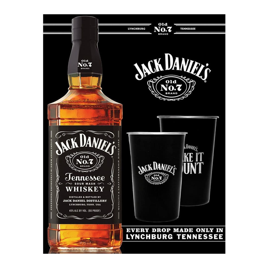 KIT JACK DANIELS N°7 750cc: Whiskey Jack Daniels N°7 750cc + 2 Vasos Metálicos _1