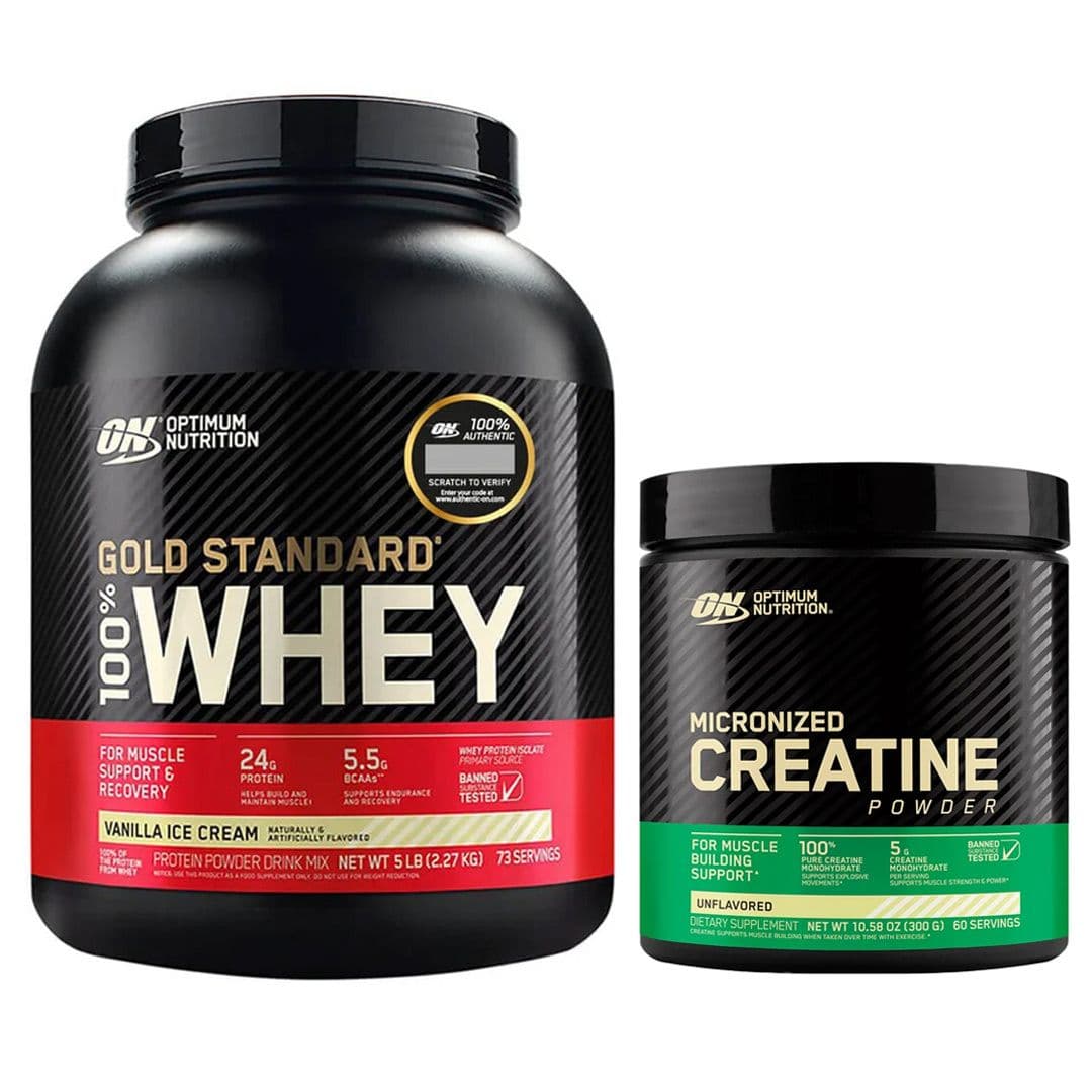 DÚO OPTIMUM NUTRITION (Vainilla): 1x Proteína Gold Standard 100% Whey Vainilla 5 lb + 1x Creatina Powder Optimum Nutrition 300 grs._1