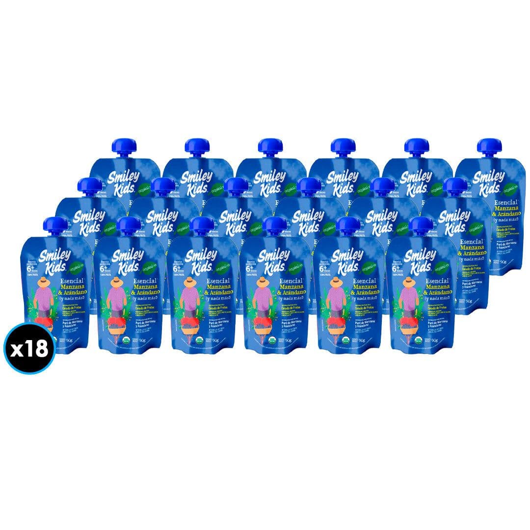 18x Puré Orgánico Smiley Kids Manzana Arándano 90 grs._1
