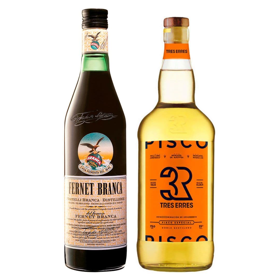Pack Branca + 3R 750cc: Licor Fernet Branca 750cc + Pisco Tres Erres 750cc 35º alc._1