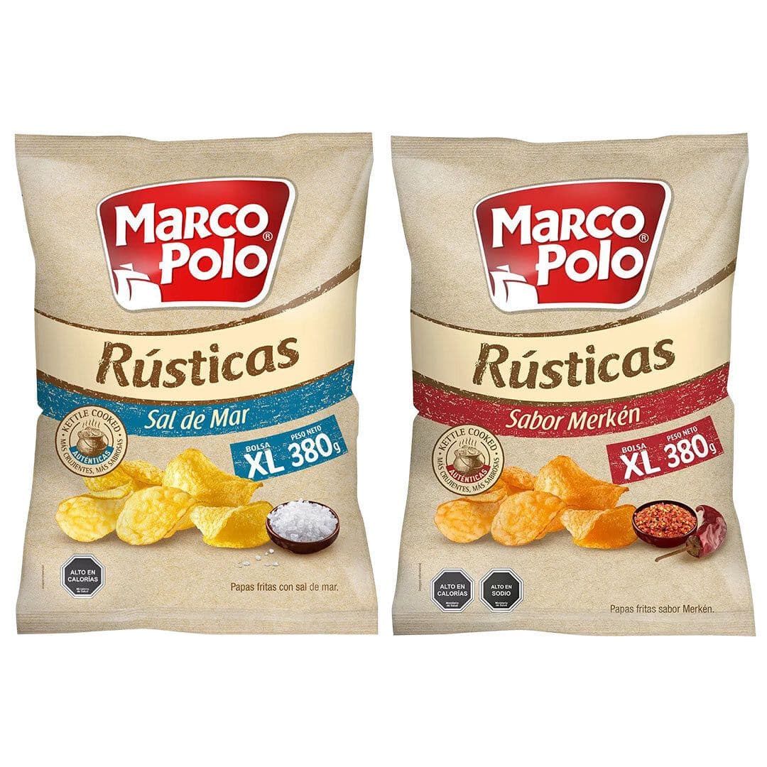 PACK PAPAS FRITAS MARCO POLO (Sal de Mar - Merkén): 2x Variedades Papas Fritas 380 grs._1