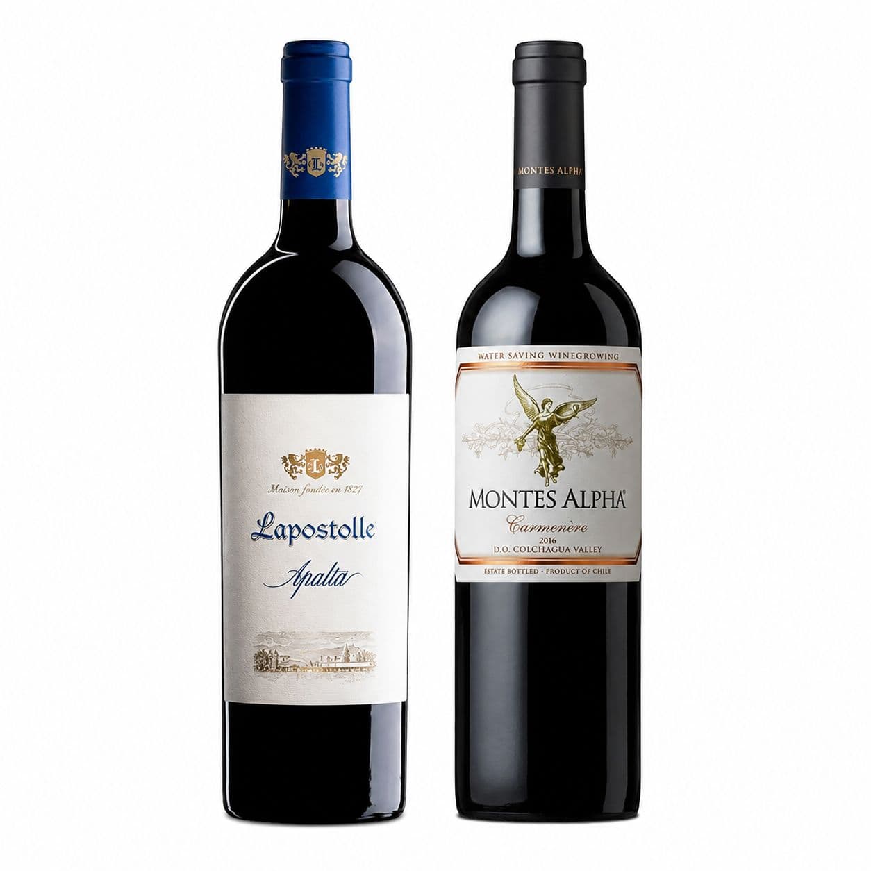 DUO MONTES ALPHA - LAPOSTOLLE: 1x Vino Lapostolle Apalta Blend 750cc + 1x Vino Montes Alpha Carmenere 750cc_1