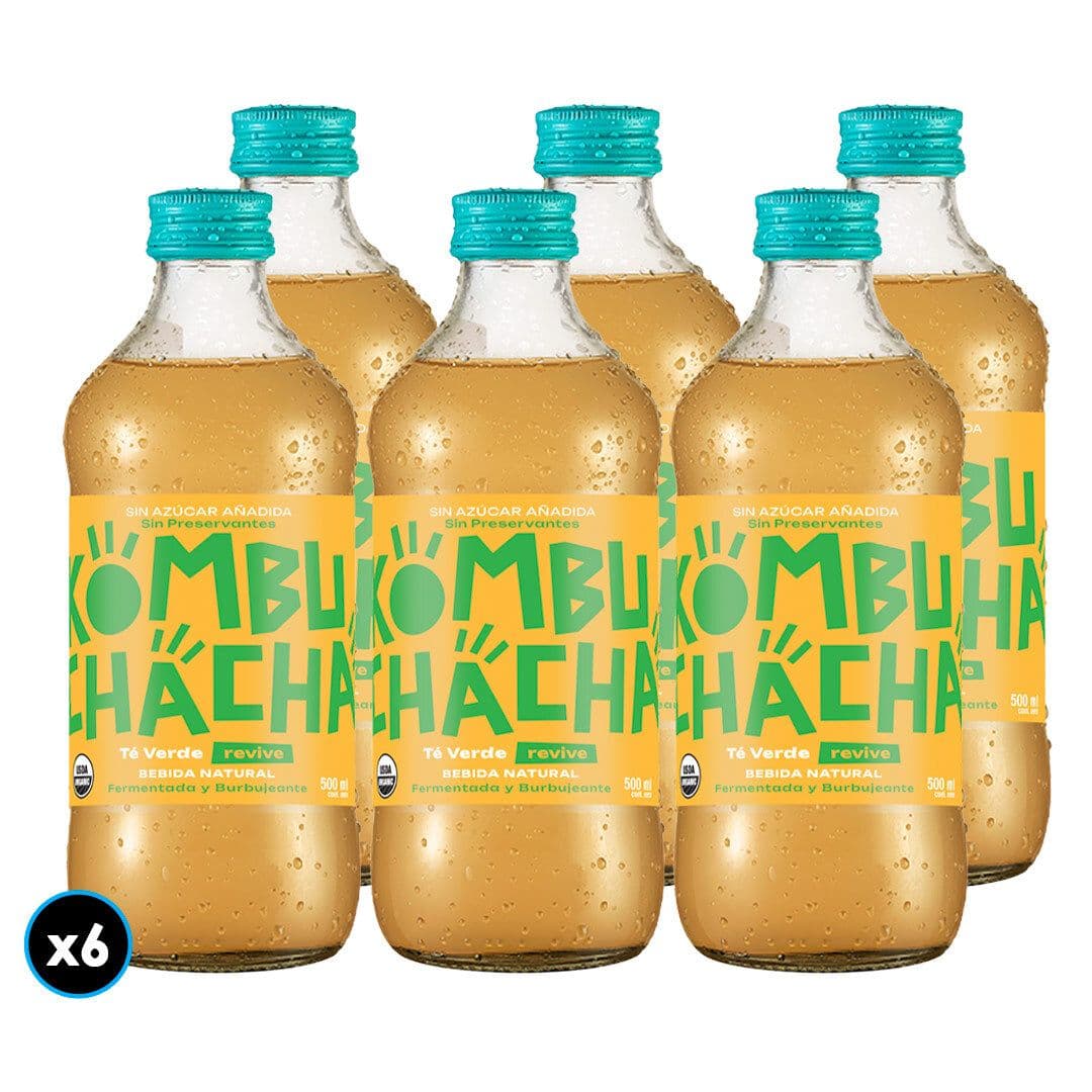 6x Kombuchacha Té Verde Botella Sin Azúcar Añadida 355 ml._1