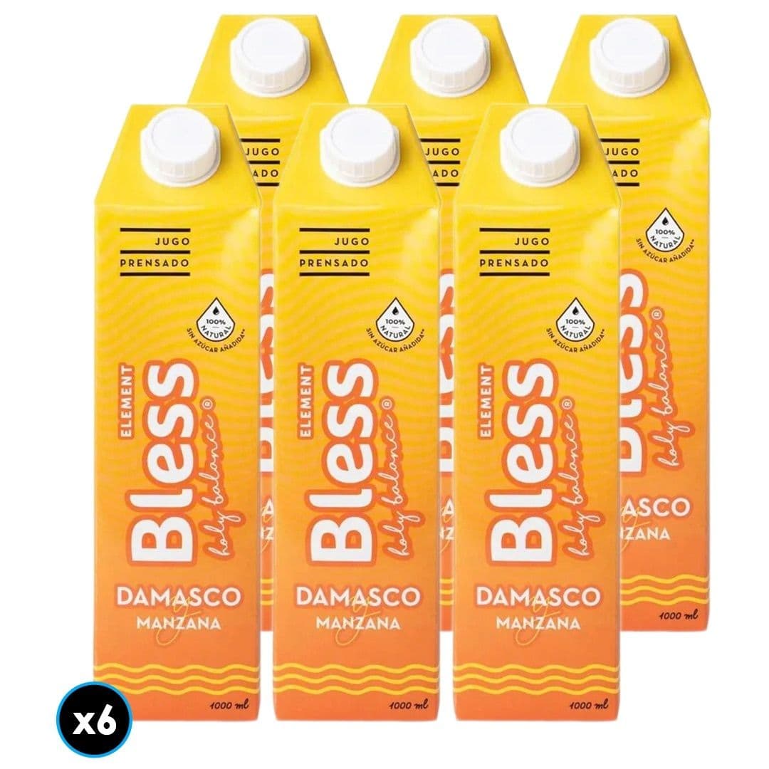 6x Jugo Natural Prensado Bless Element Damasco Manzana 1 L_1