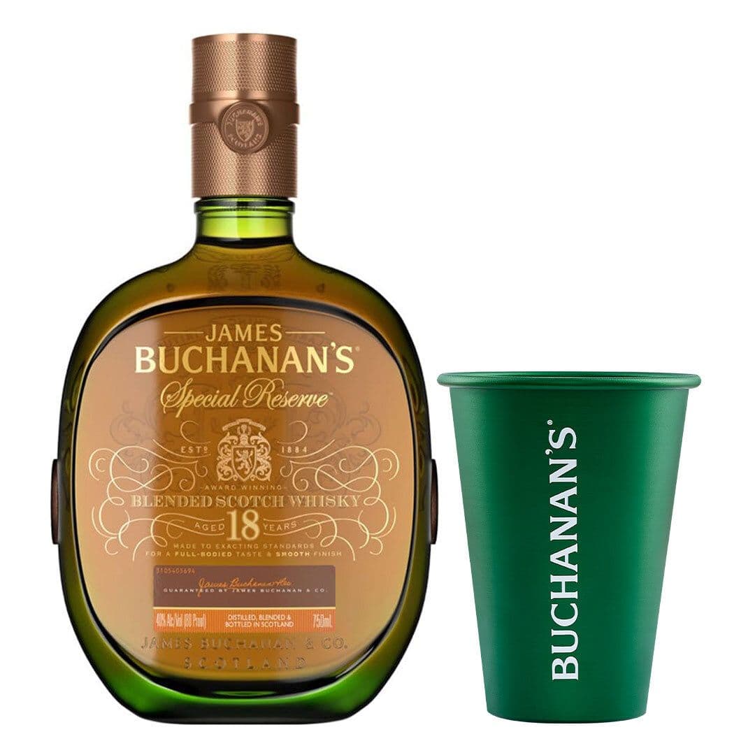 PACK BUCHANANS 18: 1X Whisky Buchanans 18 años 750cc 40º alc. + 1X Vaso Buchanans Aluminio_1