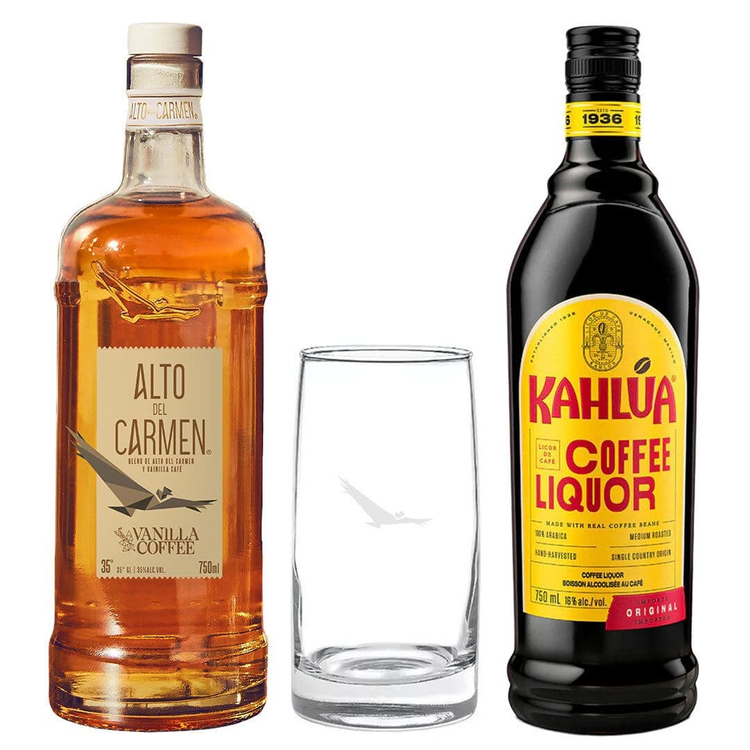 Pack Alto Vainilla Coffee + Vaso + Kahlua: Pisco Alto del Carmen Vainilla Coffee 35° 750cc + Licor Kahlua 750cc 16° alc + Vaso Vidrio Toledo Alto del Carmen_1