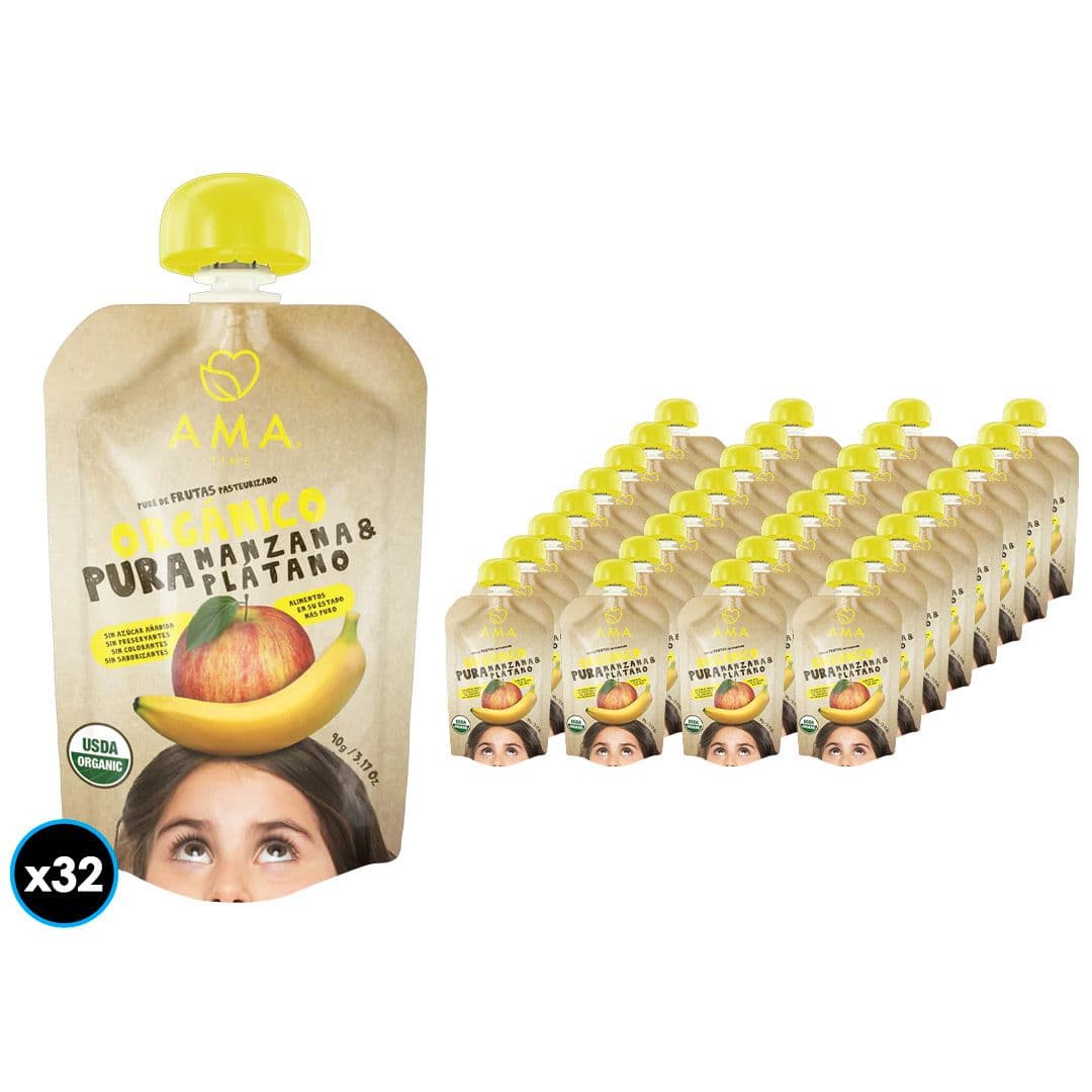 32x Puré Orgánico Ama Manzana Plátano 90 gramos_1