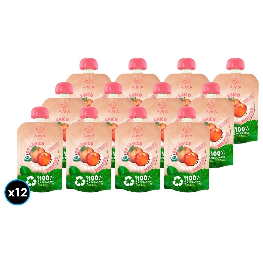 12x Puré Orgánico Ama Manzana-Durazno 90 gramos_1
