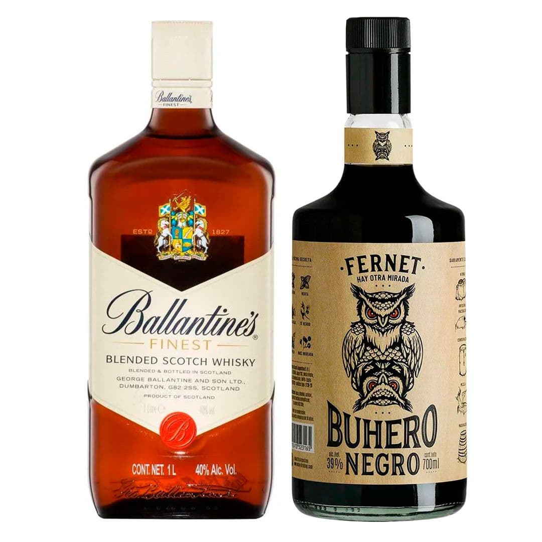 PACK FERNET + BAF LITRO: Fernet Buhero Negro 700cc 39°alc + Whisky Ballantines Finest 1 Litro 40º alc._1