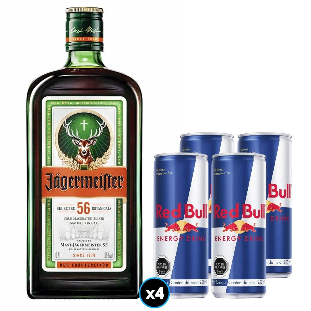Pack Licor Jagermeister 700cc 35º alc. + 4x Bebida Energética Red Bull 250cc_1
