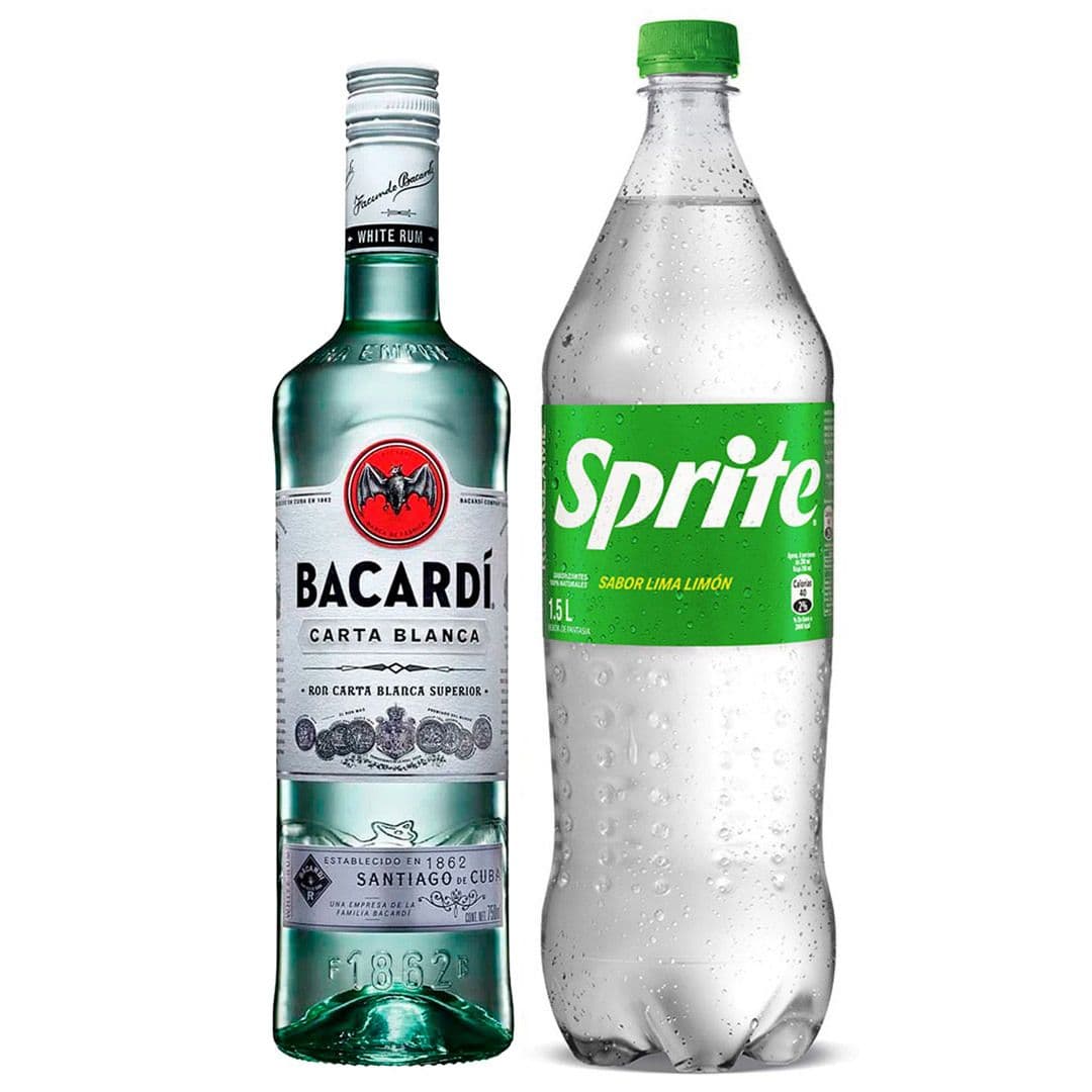 PACK BACARDI + SPRITE: 1x Ron Bacardi Carta Blamca 750cc + 1x Sprite Sin Azúcar 1.5L_1