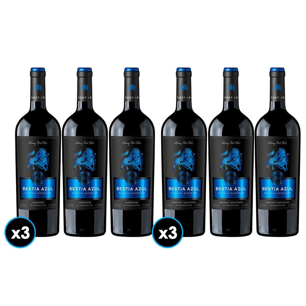 PACK BESTIA AZUL: 3x Vino Bestia Azul Carmenere 750cc + 3x Vino Bestia Azul Cabernet Sauvignon 750cc_1