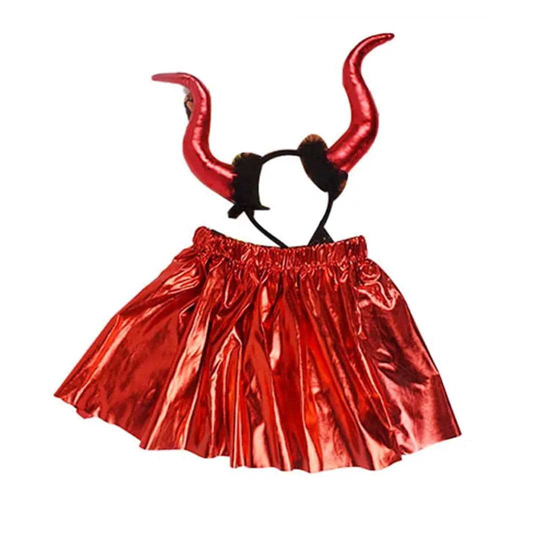 Disfraz Falda y Cintillo Cuerno Rojo Halloween_1