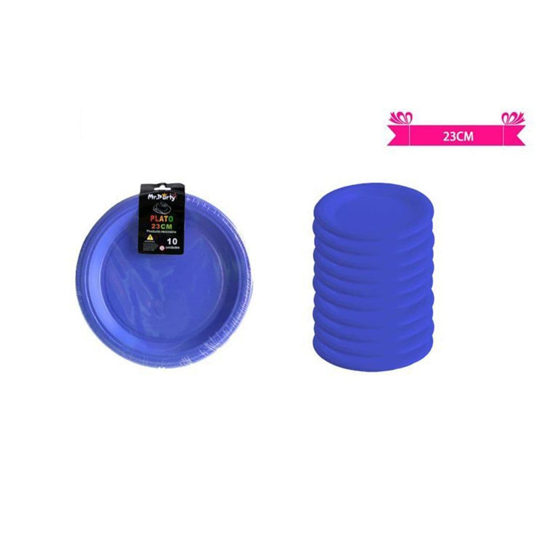 Platos Plásticos Azul 23cm (10 Unidades)_1