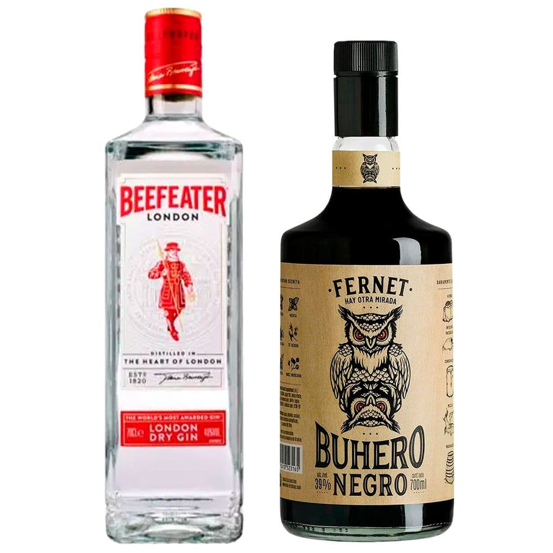PACK FERNET + BEEFEATER: Fernet Buhero Negro 39°alc. 700cc + Gin Beefeater 750cc 40º alc._1