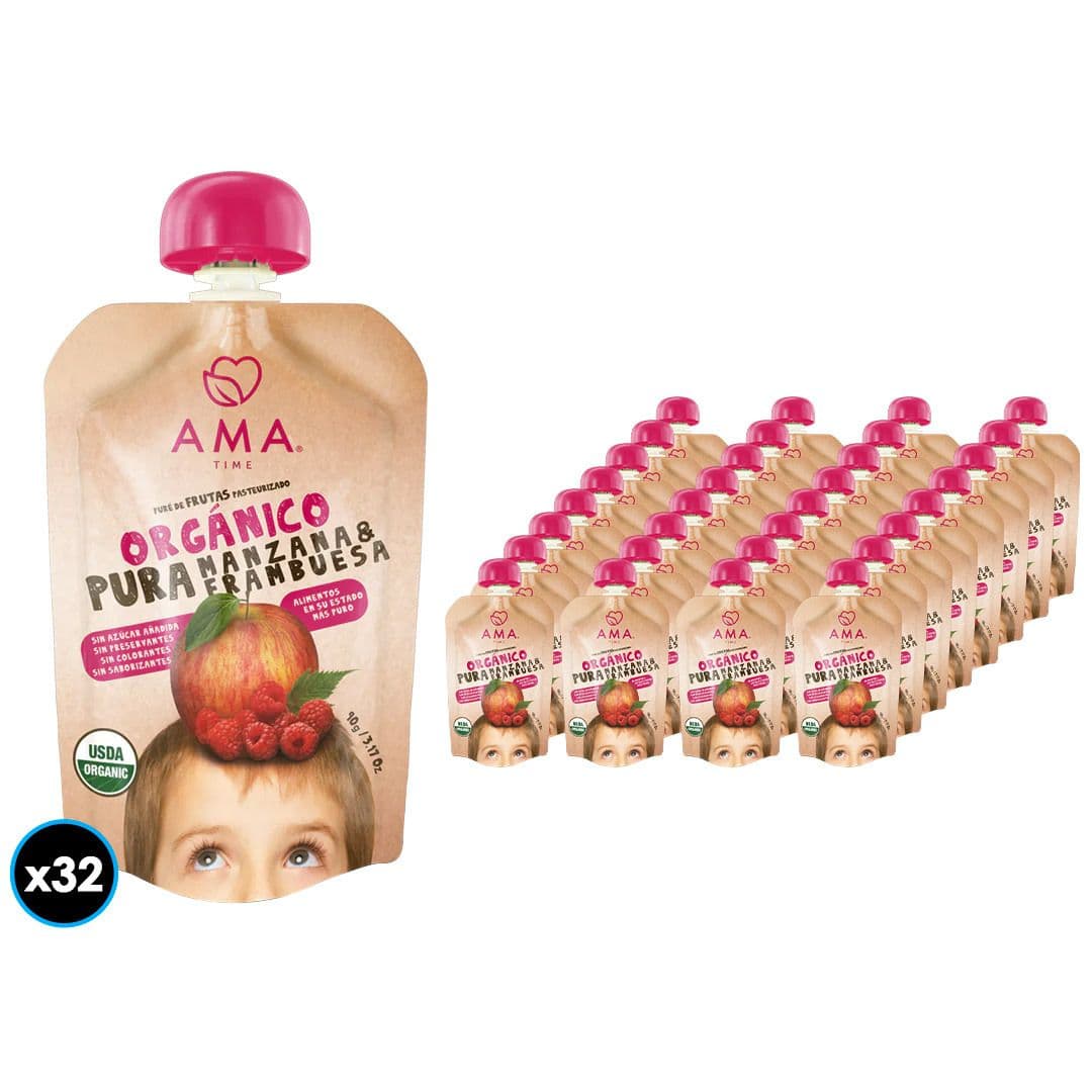 32x Puré Orgánico Ama Manzana Frambuesa 90 gramos_1