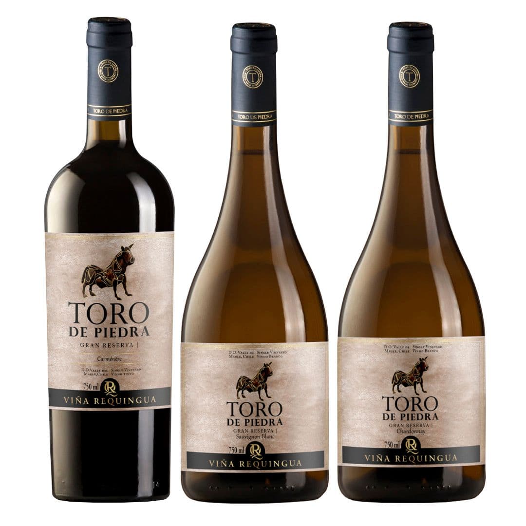 PACK 2 TORO DE PIEDRA GRAN RESERVA: 1X Vino Toro de Piedra Gran Reserva Chardonnay 750cc + 1X Vino Toro de Piedra Gran Reserva Sauvignon Blanc 750cc + 1X Vino Toro de Piedra Gran Reserva Carmenere 750cc_1