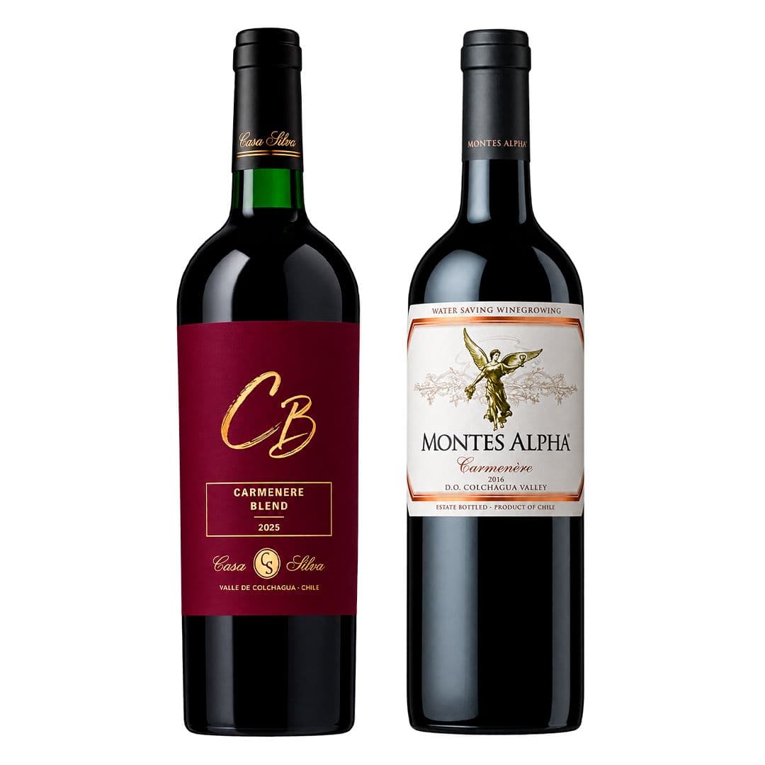 DUO CASA SILVA CB - MONTES ALPHA: 1x Vino Casa Silva CB Carmenere Blend 750cc + 1x Vino Montes Alpha Carmenere 750cc_1
