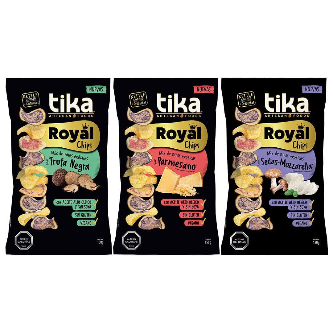 TRIO TIKA CHIPS ROYAL (Trufa Negra, Parmesano, Setas-Mozzarella): 3x Variedades Papas Tika Chips Royal 150 g_1