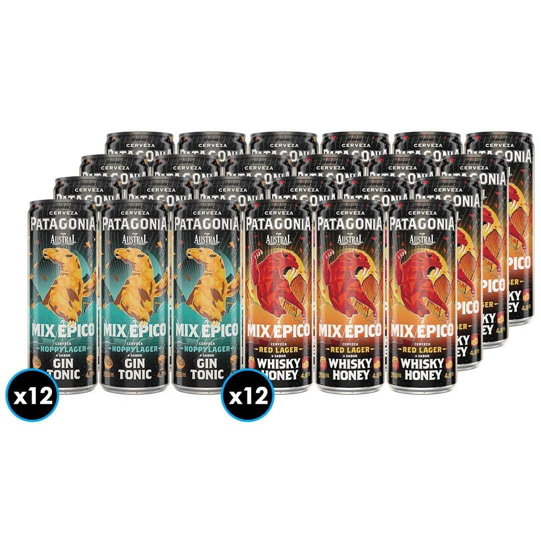 12x Cerveza Patagonia Red Lager Whisky Honey en Lata 350cc + 12x Cerveza Patagonia Hoppy Lager Gin Tonic en Lata 350cc_1