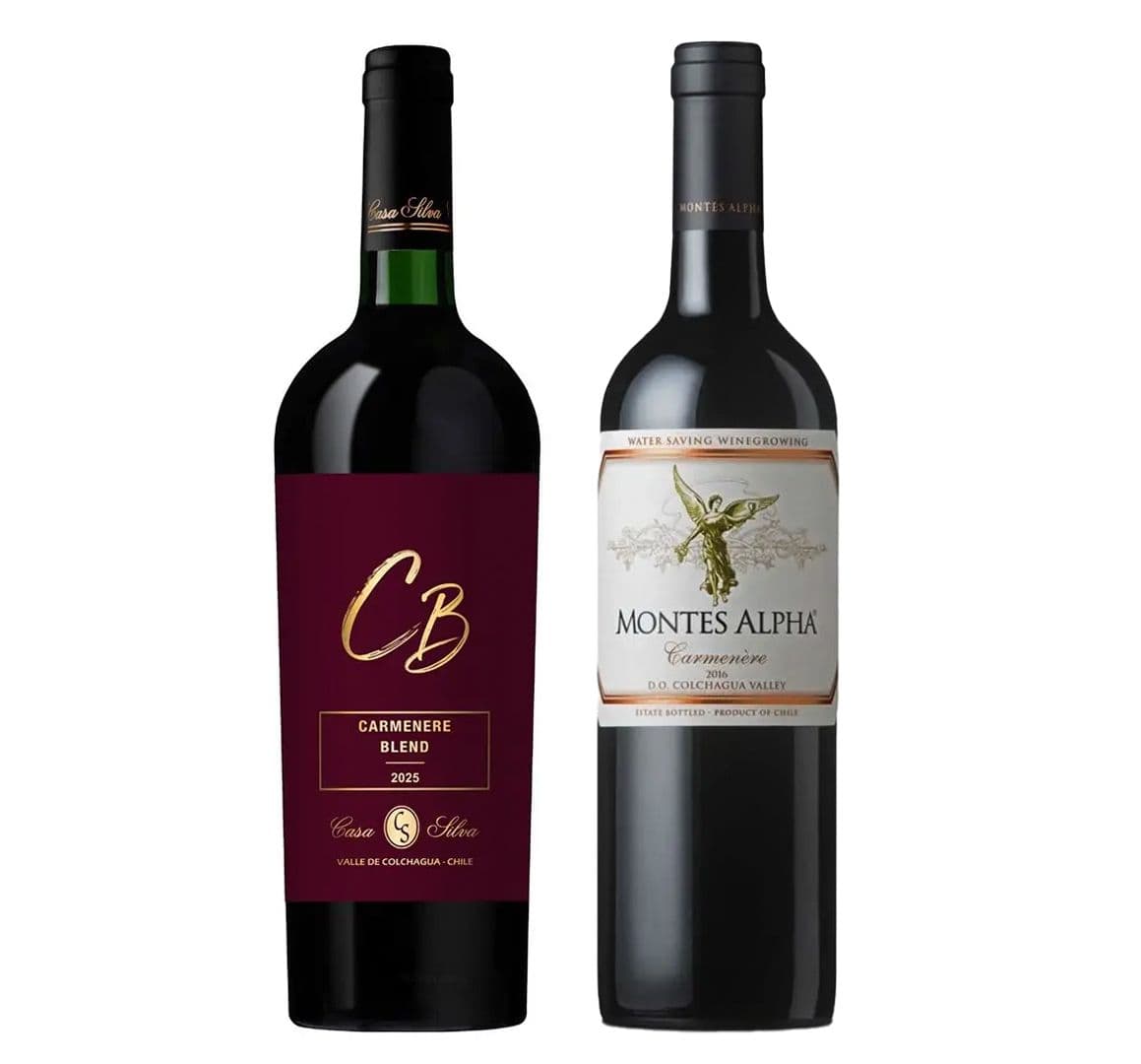 DUO CASA SILVA CB - MONTES ALPHA: 1x Vino Casa Silva CB Carmenere Blend 750cc + 1x Vino Montes Alpha Carmenere 750cc_1