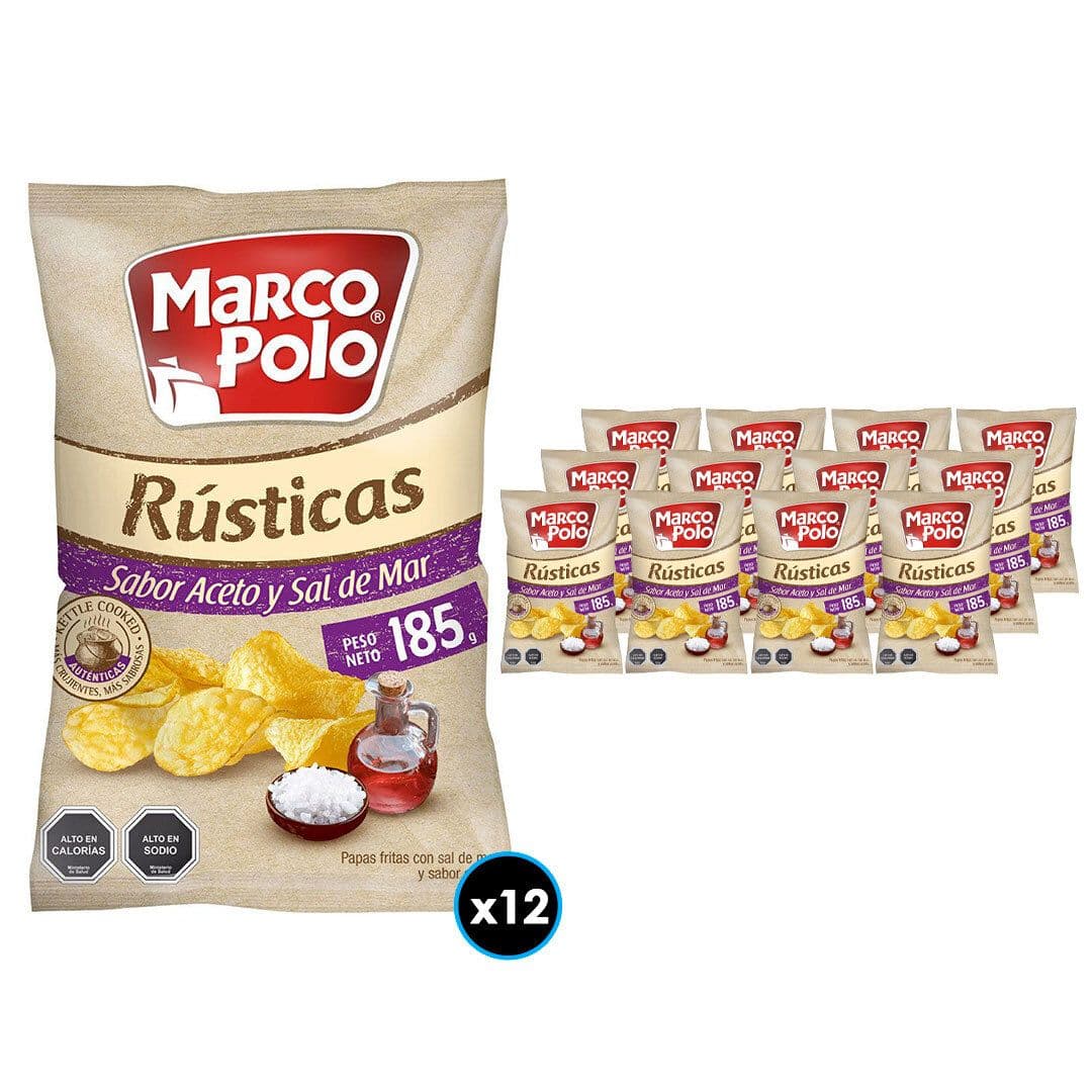 Caja Papas Fritas Marco Polo: 12x Rústicas Aceto 185 grs._1