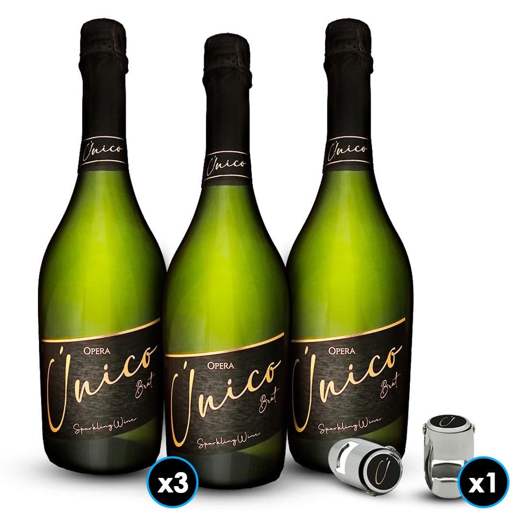 PACK ÚNICO: 3X Espumante Opera Único Brut 750cc + 1X Tapones Opera Único_1