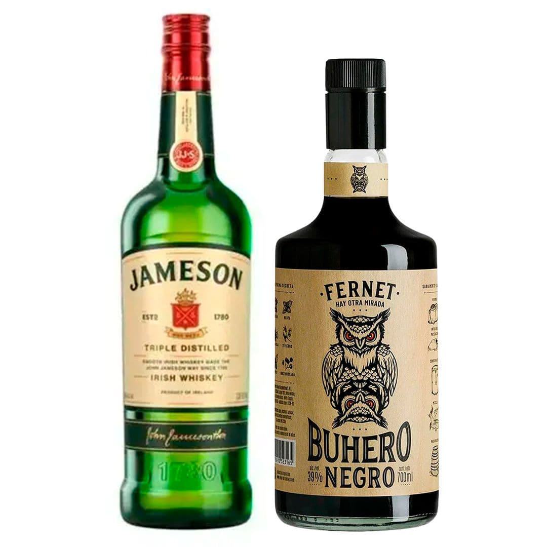 PACK FERNET + JAMESON: Fernet Buhero Negro 700cc 39°alc. + Whiskey Jameson Irish Standard 40º 750cc_1
