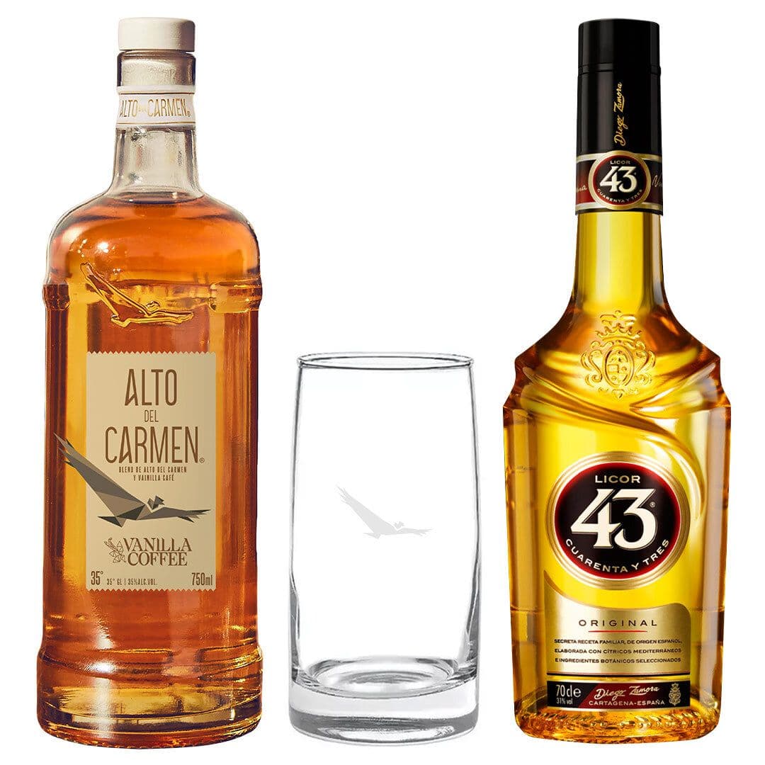 Pack Alto Carajillo: Alto del Carmen Vainilla Coffee 35° + Licor 43 31° 700cc + Vaso Vidrio Toledo Alto del Carmen_1