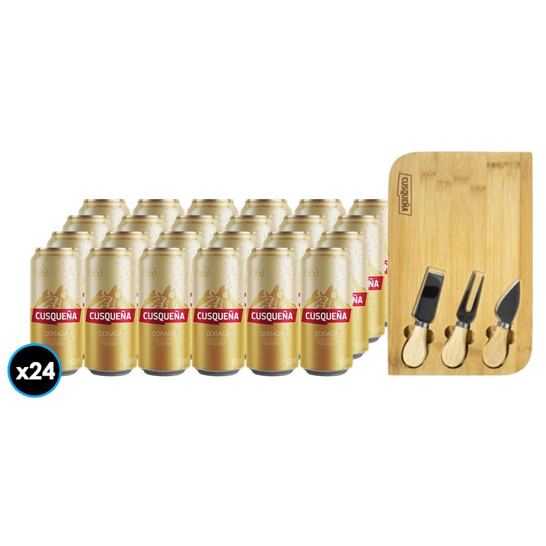PACK CUSQUEÑA: 24X Cerveza Cusqueña Lata 473cc +1x Tabla Picoteo Cusqueña_1