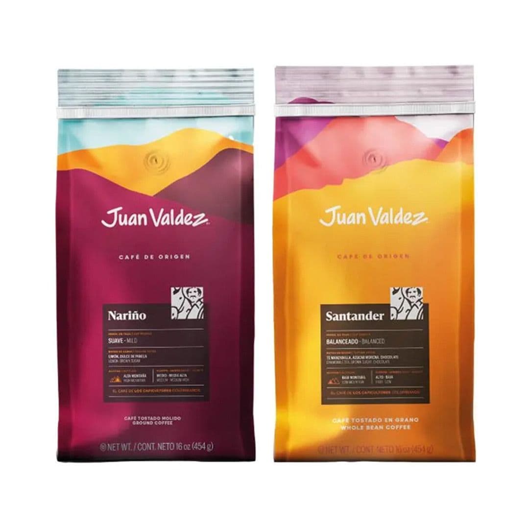 PACK CAFÉ EN GRANO JUAN VALDEZ Nº1 (454gr): 1x Café en Grano Juan Valdez Nariño 454 grs +1x Café en Grano Juan Valdez Santander 454 grs_1