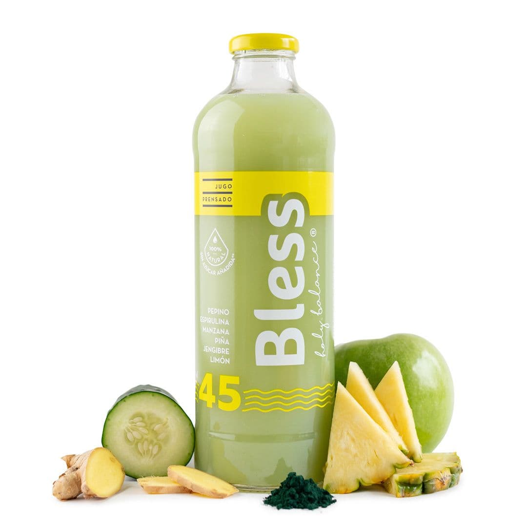 Jugo Bless 45 Pepino, Espirulina, Manzana, Piña, Jengibre y Limón 1 L_1