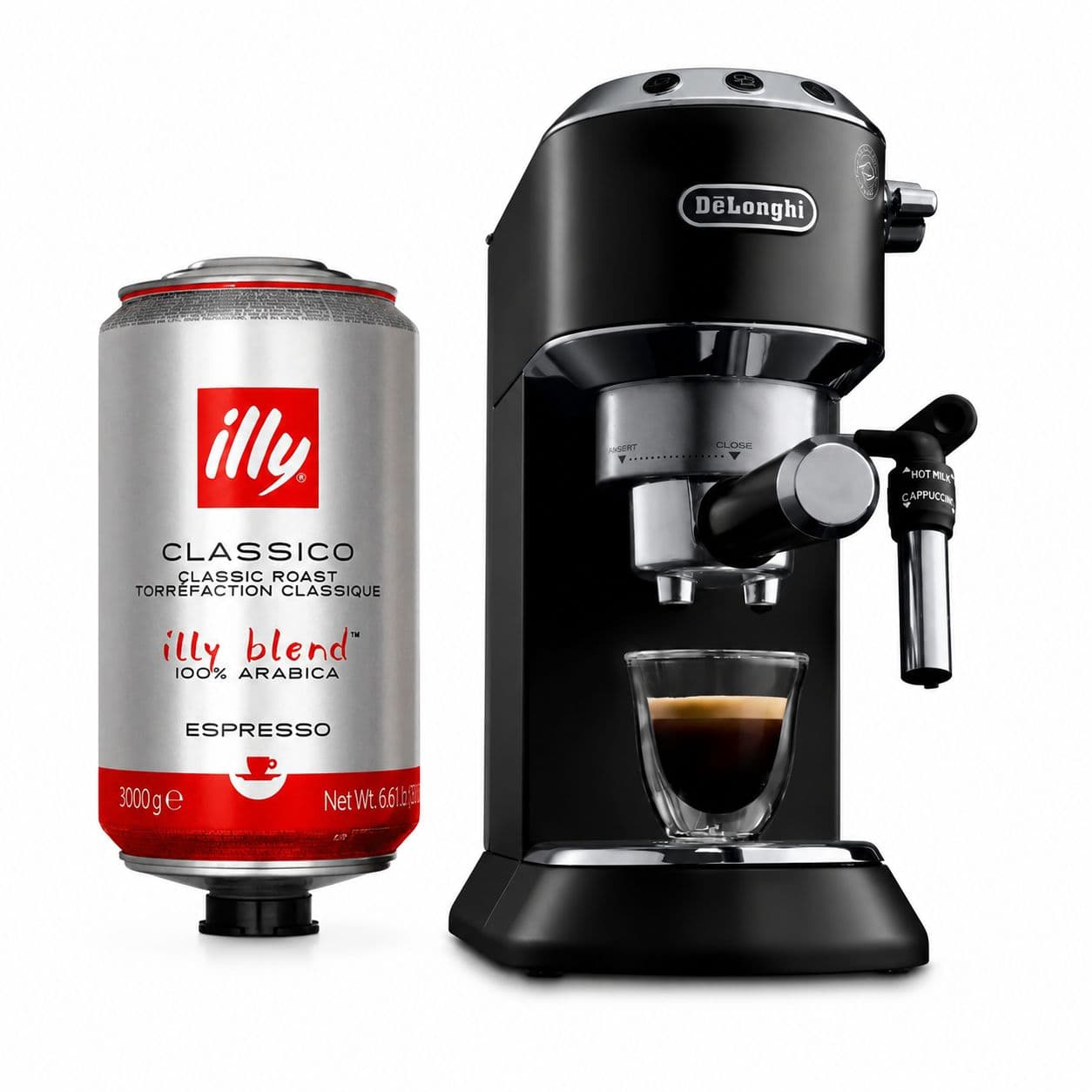 PACK DELONGHI + ILLY: 1x Cafetera DeLonghi Dedica Style Negra + 1x Café Illy Grano Clásico Lata 3kg_1