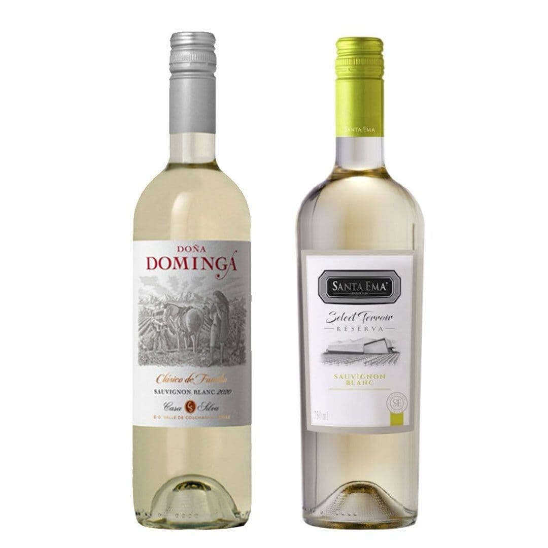 DUO SAUVIGNON BLANC: 1x Vino Santa Ema Select Terroir Reserva Sauvignon Blanc 750cc + 1x Vino Doña Dominga Clásico de Familia Sauvignon Blanc 750cc_1