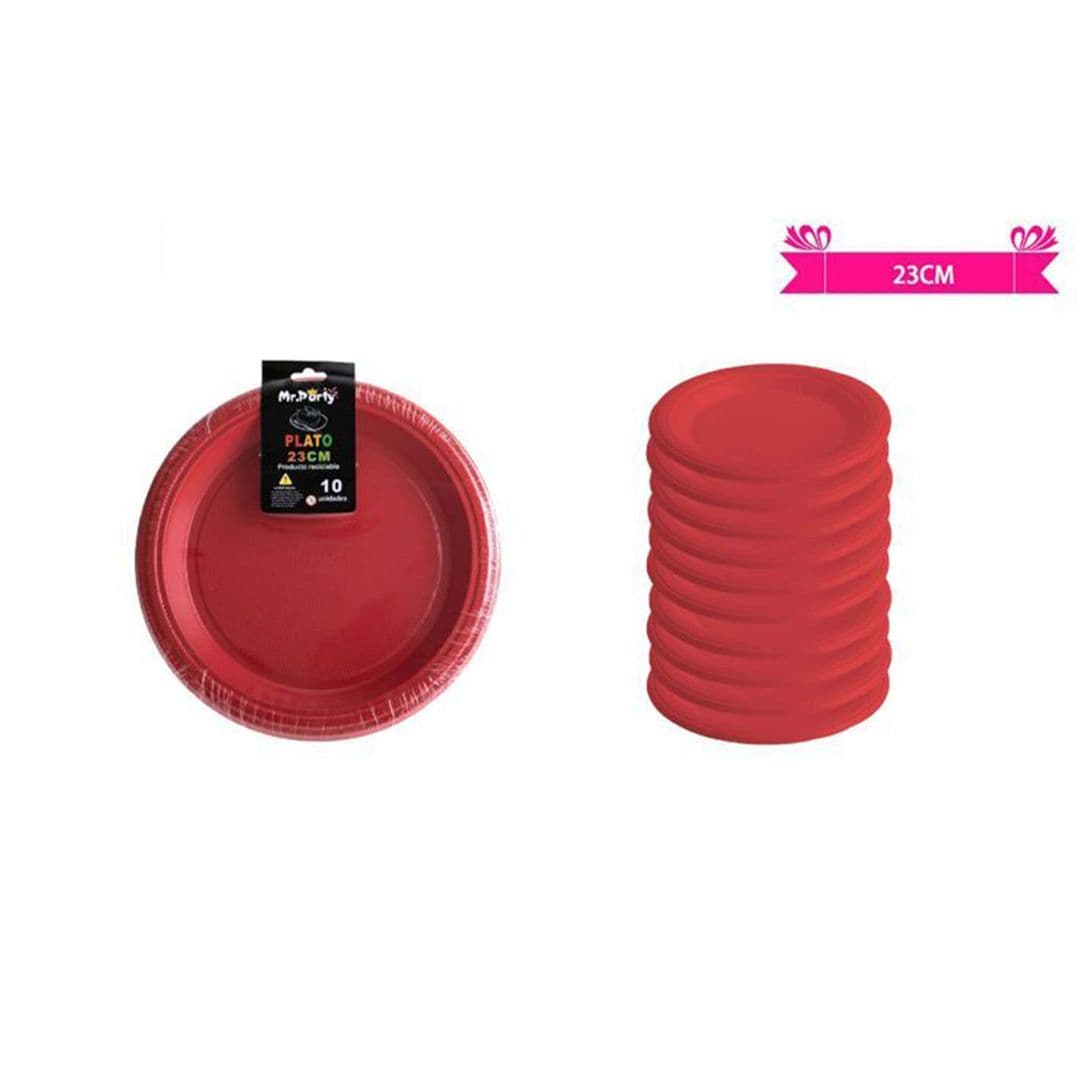 Platos Plásticos Rojo 23cm (10 Unidades)_1