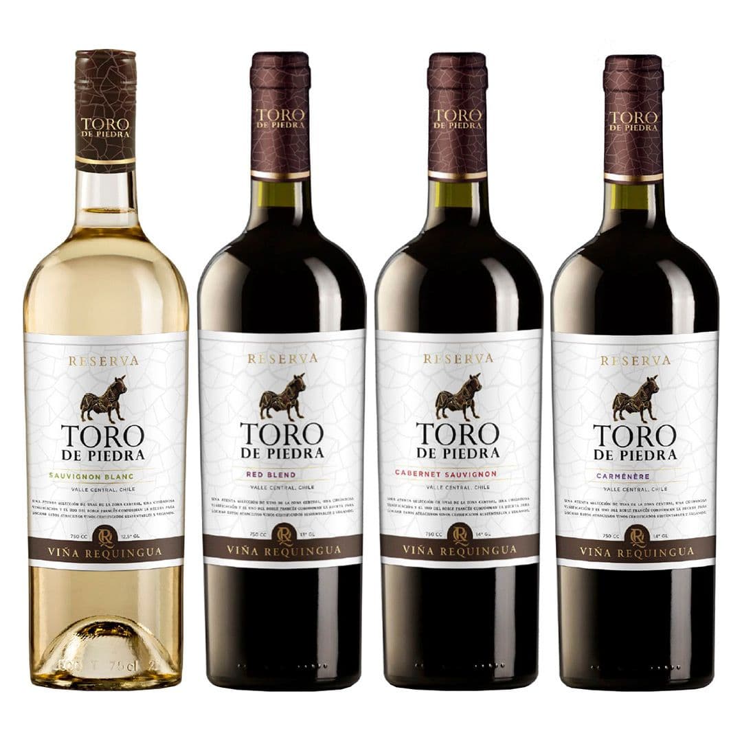 PACK TORO DE PIEDRA RESERVA: 1X Vino Toro de Piedra Reserva Sauvignon Blanc 750cc + 1X Vino Toro de Piedra Reserva Red Blend 750cc + 1X Vino Toro de Piedra Reserva Cabernet Sauvignon 750cc + 1X Vino Toro de Piedra Reserva Carmenere 750cc_1