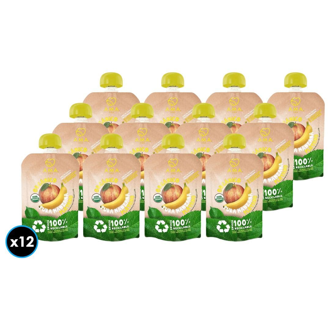 12x Puré Orgánico Ama Manzana Plátano 90 gramos_1