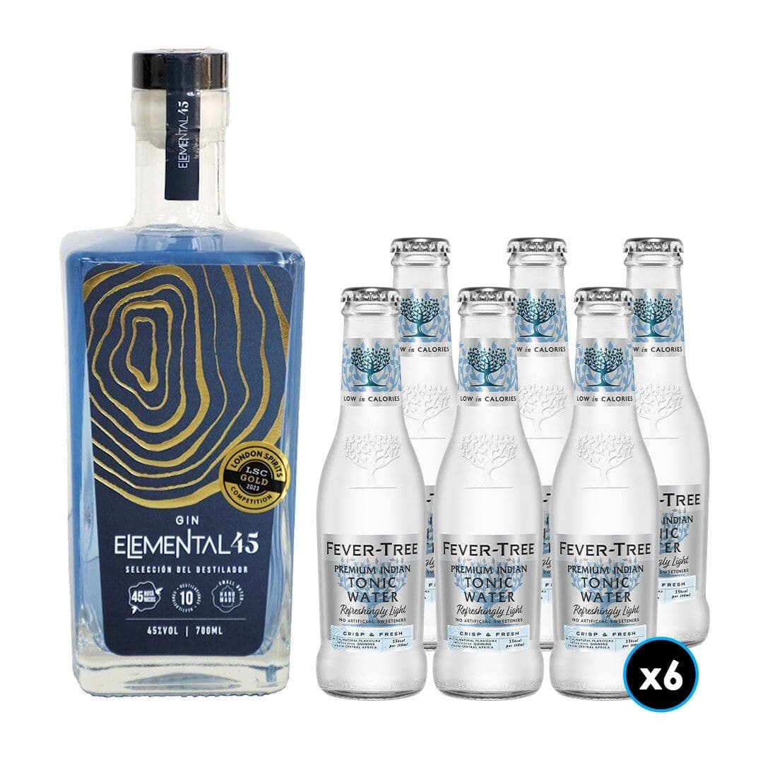 1x Gin Elemental 45 700cc 45º alc.+ 6x Agua Tónica Fever Tree Indian Naturally Light 200cc_1