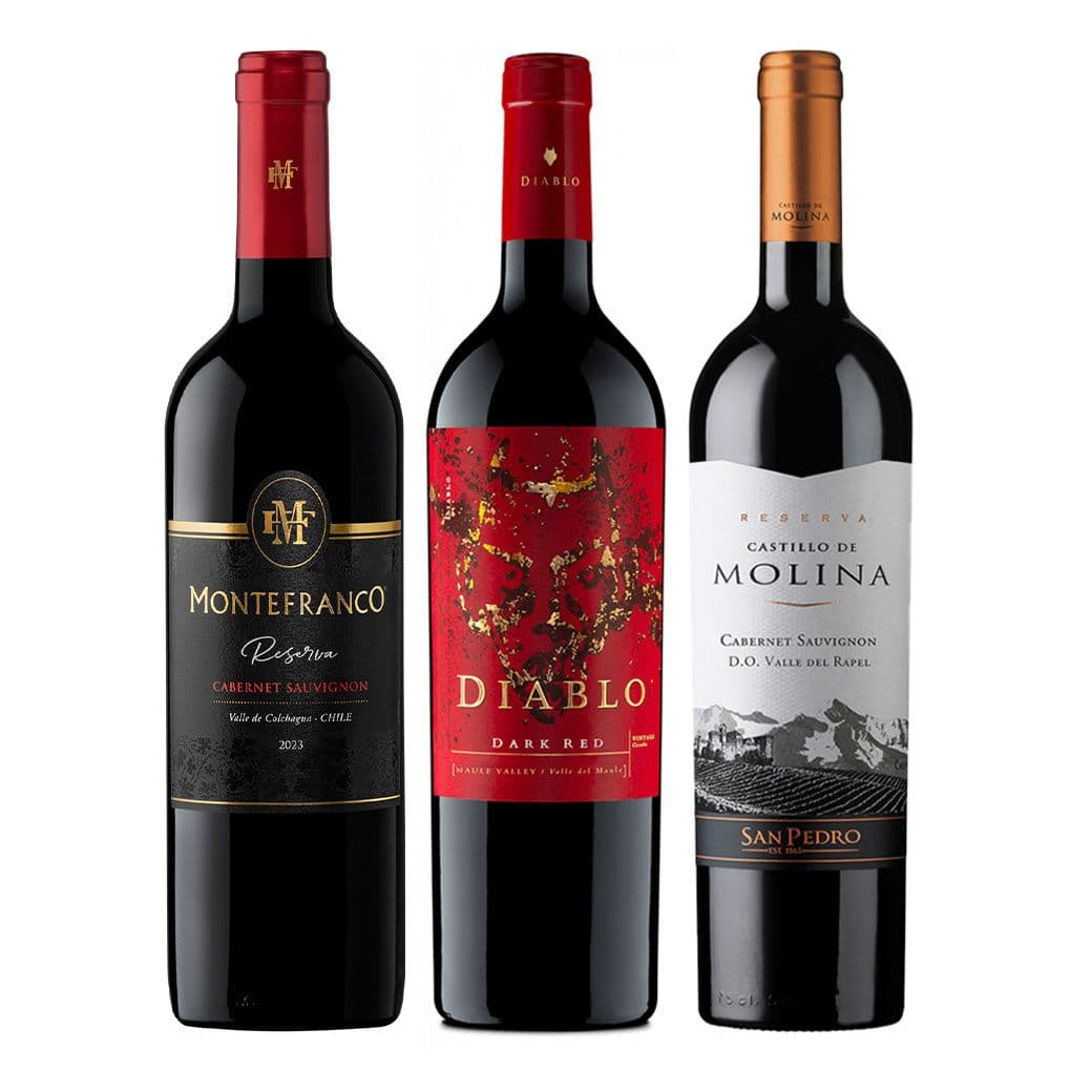 PACK 3 RESERVAS: Vino MonteFranco Reserva Cabernet Sauvignon 750cc + Vino Diablo Dark Red 750cc + Vino Castillo de Molina Reserva Cabernet Sauvignon 750cc_1