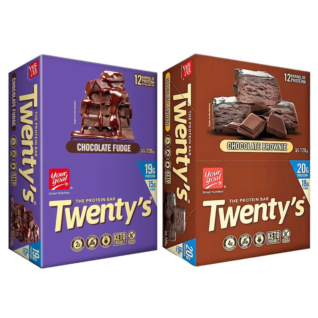 PACK BARRAS DE PROTEÍNA TWENTY'S: 12x Chocolate Brownie 60 g + 12x Chocolate Fudge 60 g_1