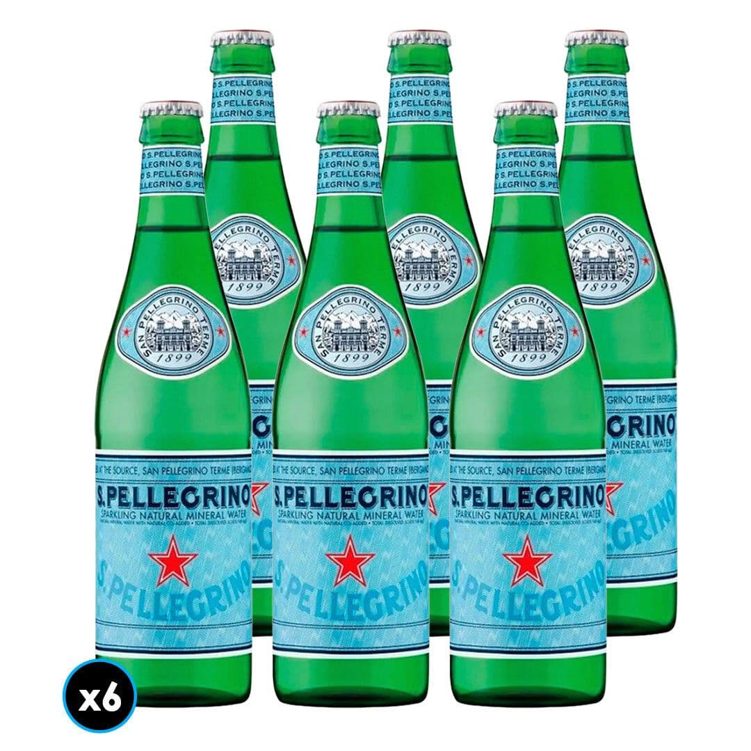 6x Agua Mineral San Pellegrino Con Gas Botella Vidrio 505cc_1