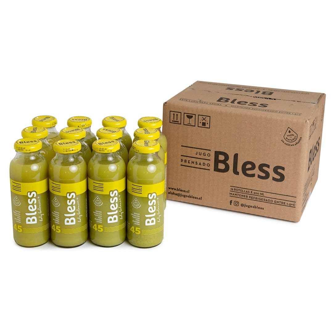 12x Jugo Bless 45 Pepino, Espirulina, Manzana, Piña, Jengibre y Limón 300cc_1