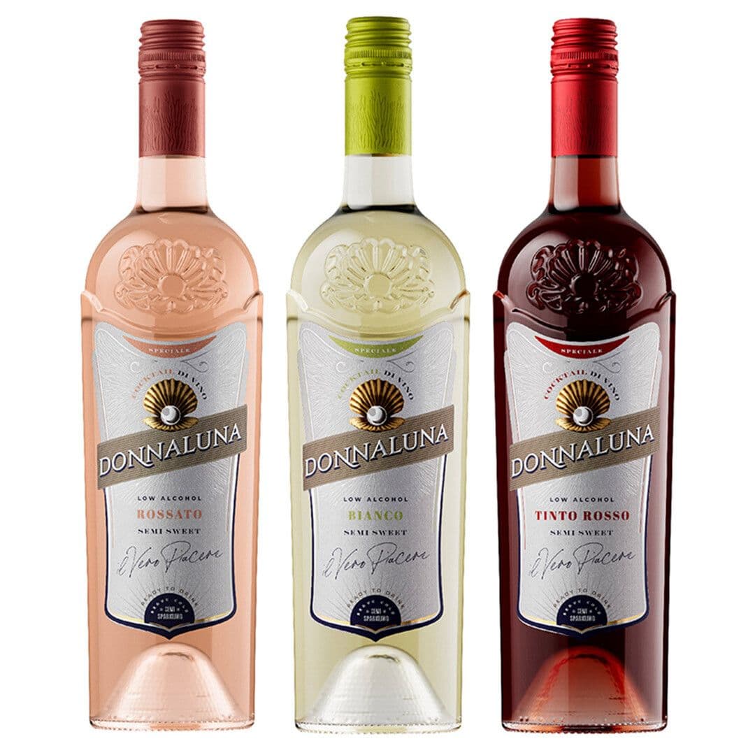 PACK CÓCTEL DONNA LUNA: 1x Cóctel de Vino Donnaluna Rossato Botella 750 cc + 1x Cóctel de Vino Donnaluna Bianco Botella 750cc + 1x Cóctel de Vino Donnaluna Tinto Rosso Botella 750cc_1