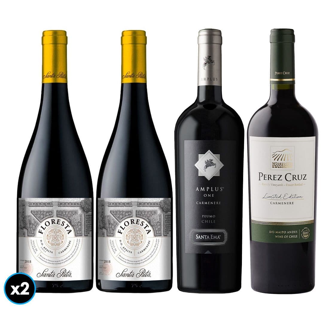 PACK MIX CARMENERE N°1: 1x Vino Floresta Carmenere 750cc + 1x Vino Santa Ema Amplus Carmenere 750cc + 1x Vino Perez Cruz Limited Edition Gran Reserva Carmenere 750cc_1