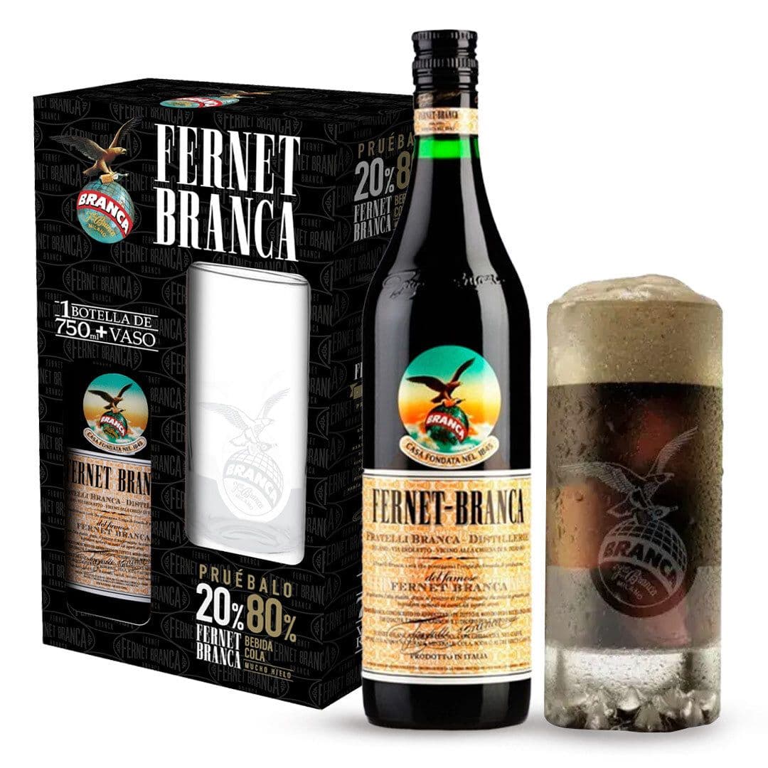 Pack Fernet Branca: Licor Fernet Branca 750cc + Vaso vidrio Branca_1