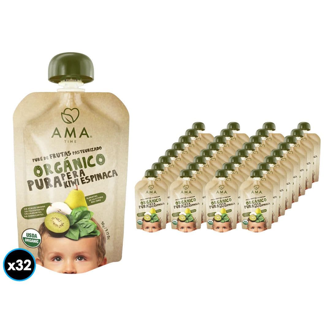 32x Puré Orgánico Ama Pera-Kiwi-Espinaca 90 gramos_1