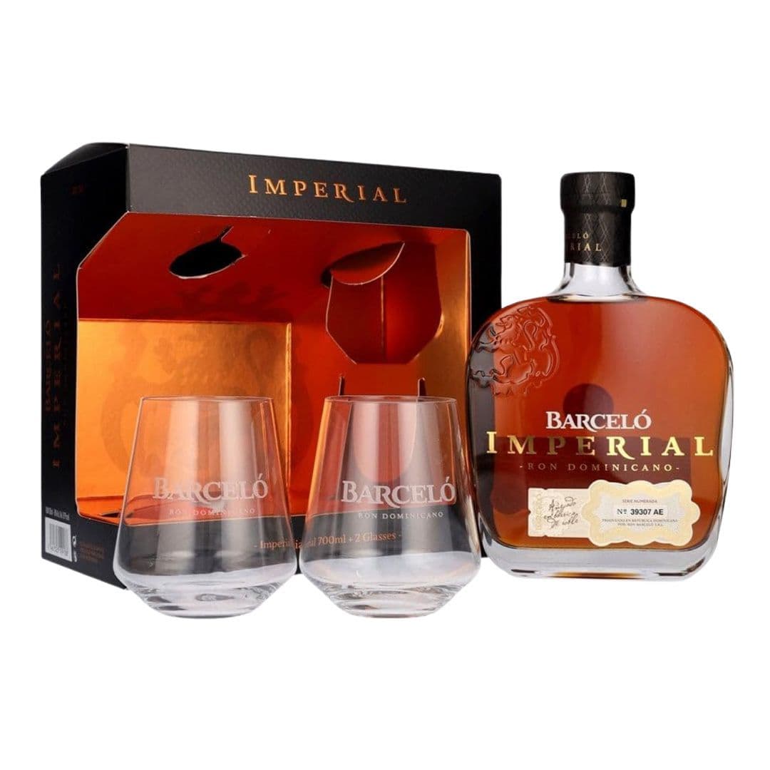 KIT RON BARCELO IMPERIAL: 1x Ron Barcelo Imperial Premium 700cc + 2 vasos vidrio._1