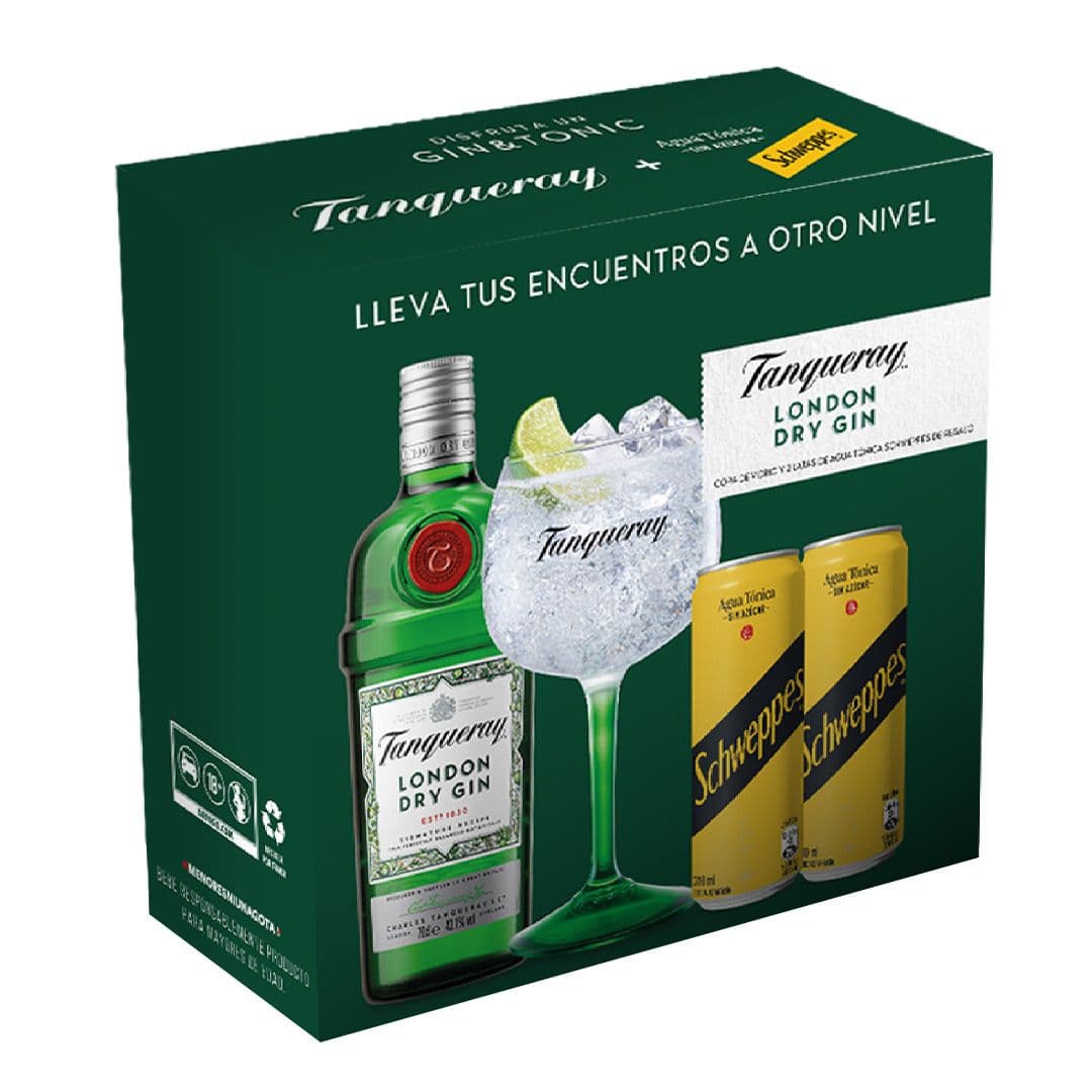 Kit Gin Tanqueray London 43° alc. 700cc + 2 Schweppes tónica 350cc + Copa _1
