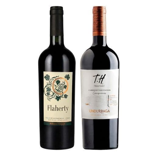 DÚO FLAHERTY - UNDURRAGA: 1x Vino Flaherty Blend (SY/CS/PS/TE) Aconcagua 750cc + 1x Vino Undurraga TH Cauquenes Cabernet Sauvignon 750cc_1