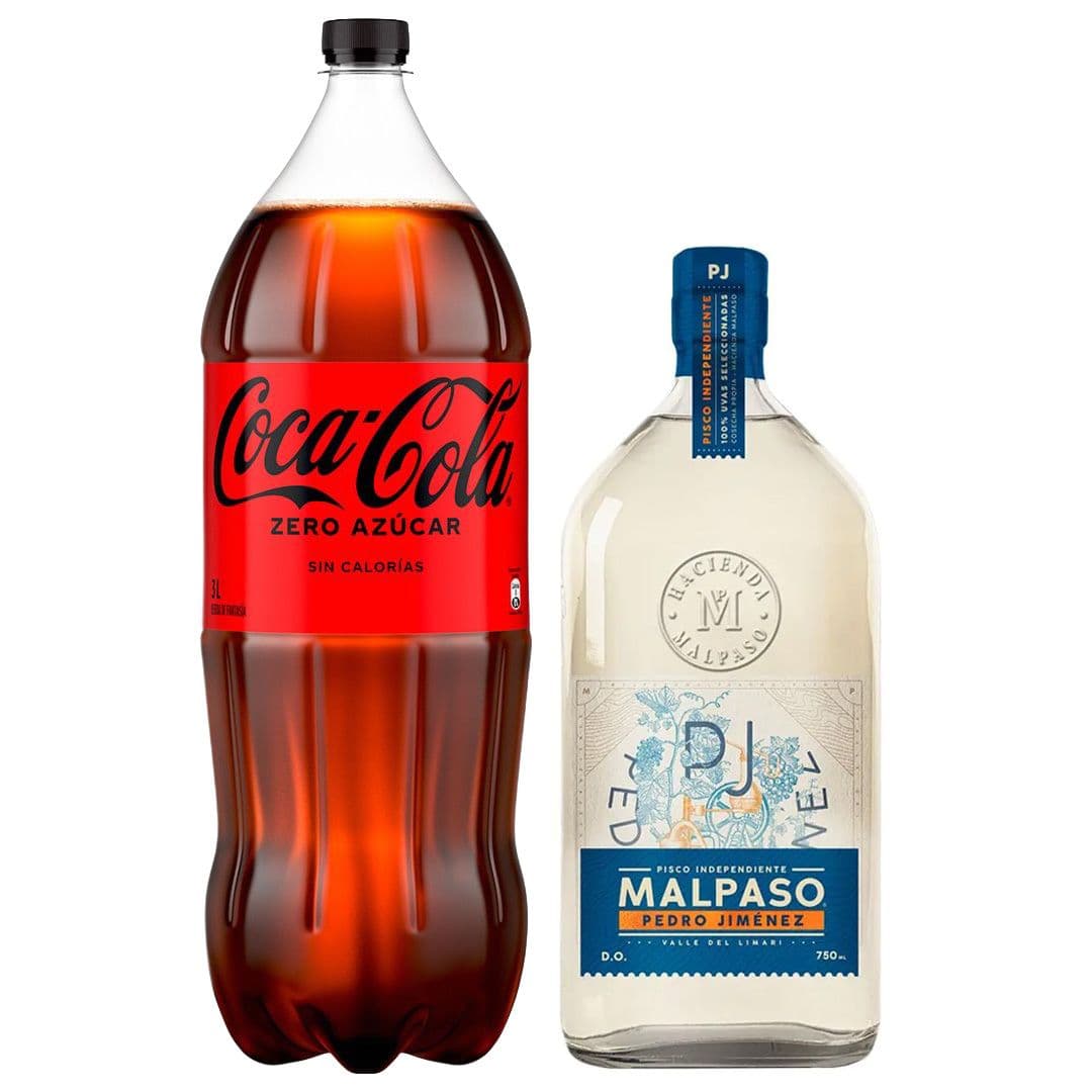Pack: Pisco MalPaso Pedro Jimenez 750cc 40º alc + Bebida Coca-Cola Zero Azúcar 3 L_1